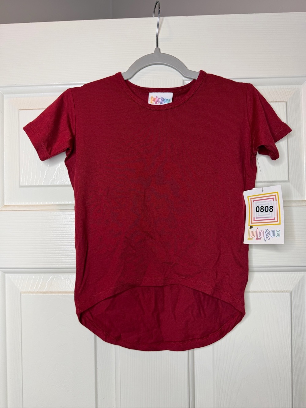 LuLaRoe Kids Size 2 Gracie Short Sleeve High-Low Tee in Deep Red